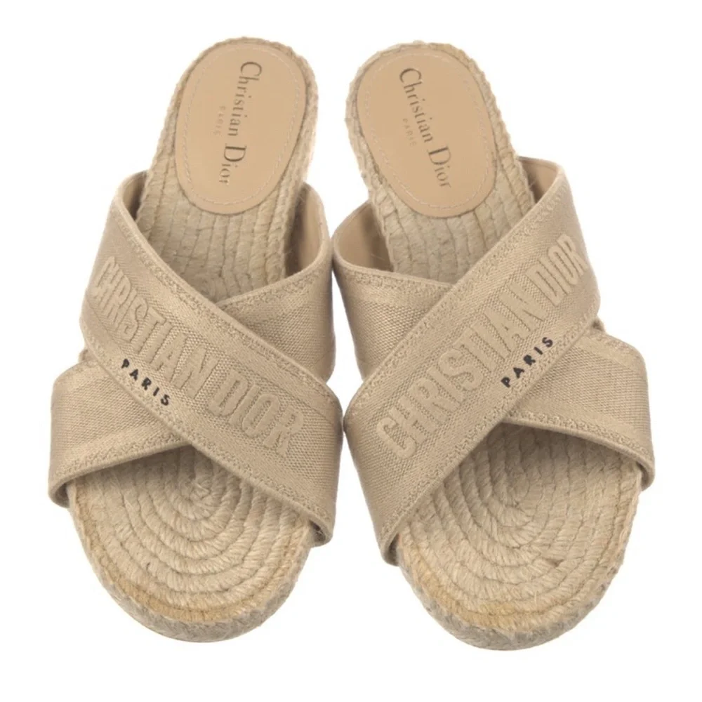 Christian Dior Tan Jute Espadrille Slides